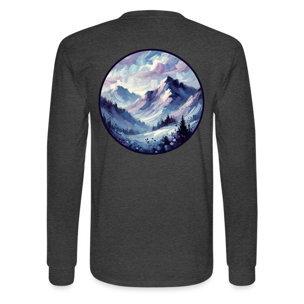 Men's Lavender Blue Mountain Range Graphic Long Sleeve Shirt with Logo - heather black