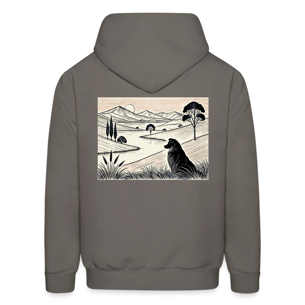 Men's Australian Shepherd Prairie Graphic Hoodie with Logo - asphalt gray