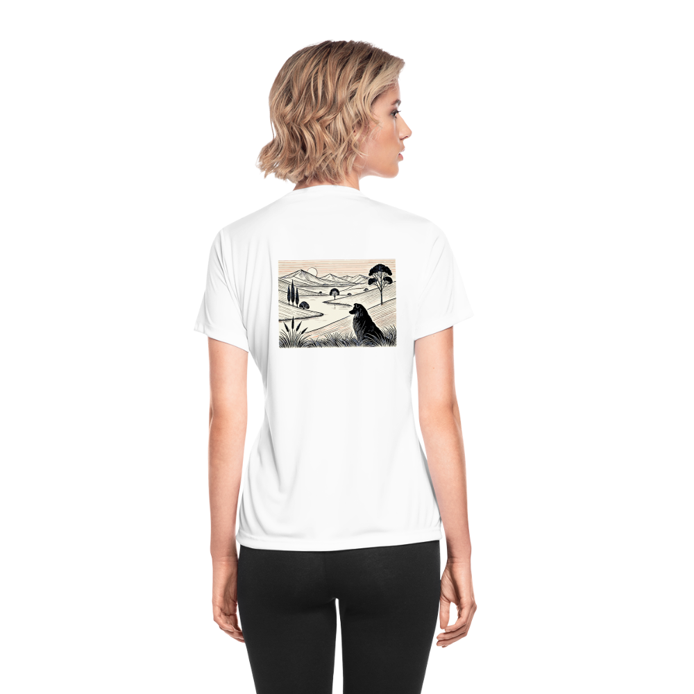 Women's Australian Shepherd Prairie Graphic Moisture Wicking Performance T-Shirt with Logo - white