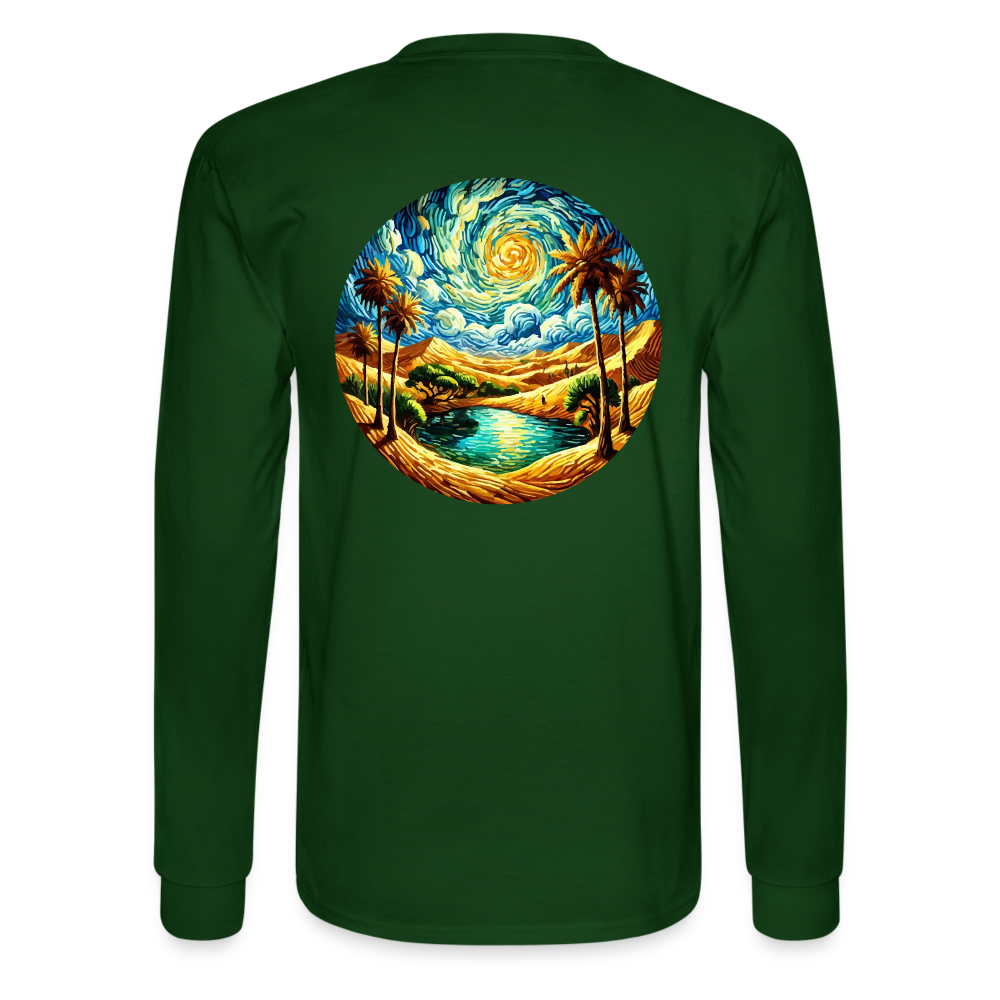 Men's Desert Oasis Graphic Long Sleeve Shirt with Logo - forest green