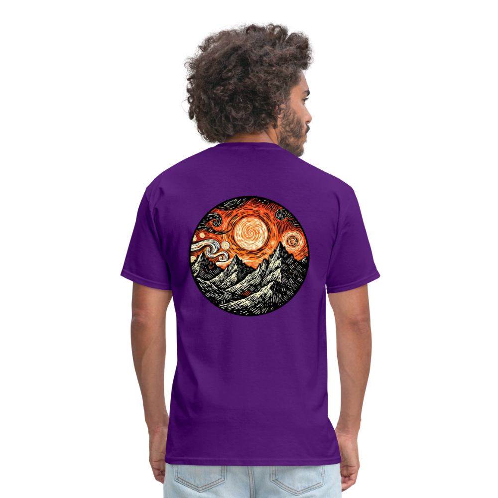 Orange Swirling Mountains Graphic Unisex Classic T-Shirt with Logo - purple