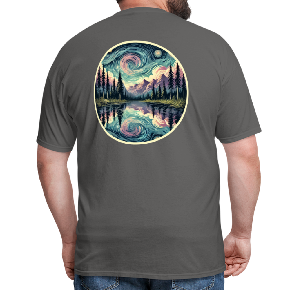 Purple Swirling Sky Reflected on Lake Graphic Unisex Classic T-Shirt with Logo - charcoal