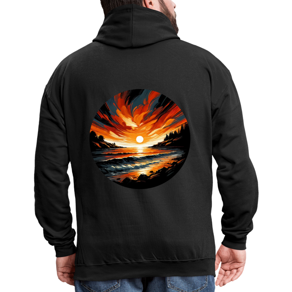 Beach Sunset Graphic Unisex Contrast Hoodie with Logo - black/asphalt