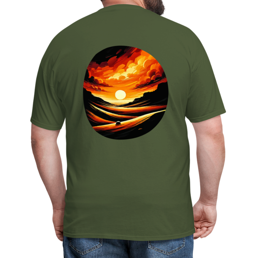 Desert Sunset Graphic Unisex Classic T-Shirt with Logo - military green