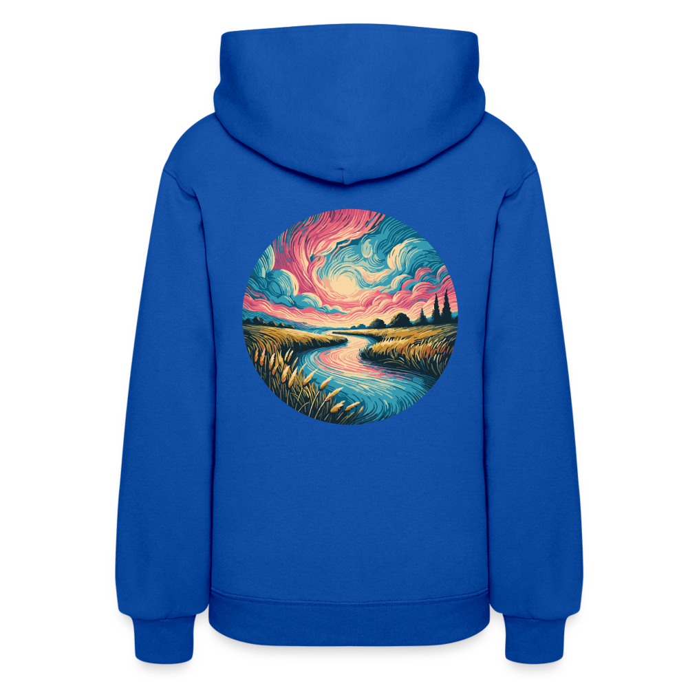 Women's River Pink and Blue Sky Graphic Hoodie with Logo - royal blue