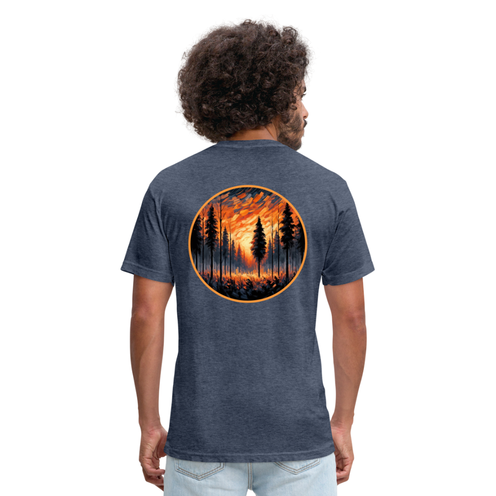 Orange Forest Sunset Graphic Unisex Fitted Cotton/Poly T-Shirt with Logo - heather navy