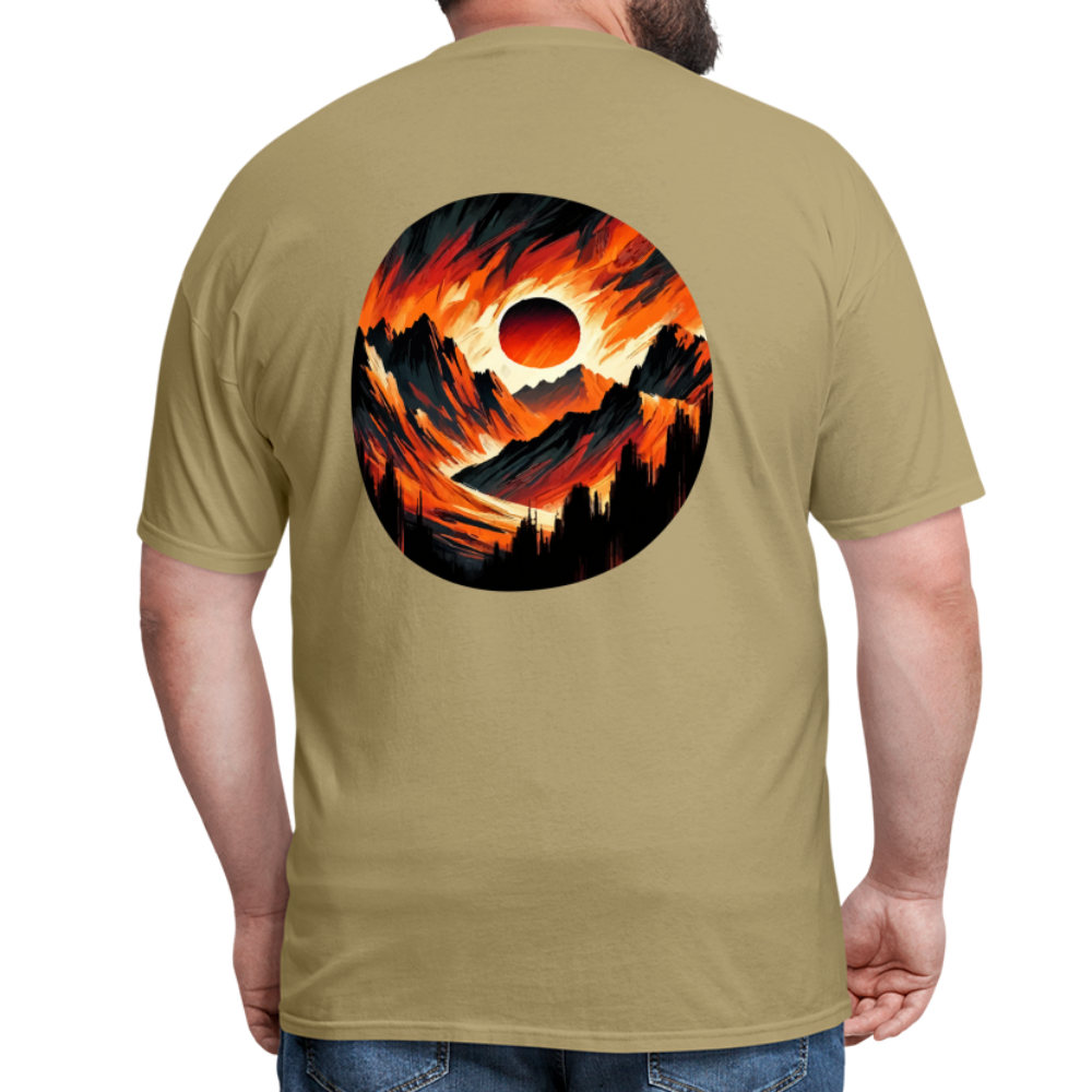 Orange and Black Mountain Range Unisex Classic T-Shirt with Logo - khaki