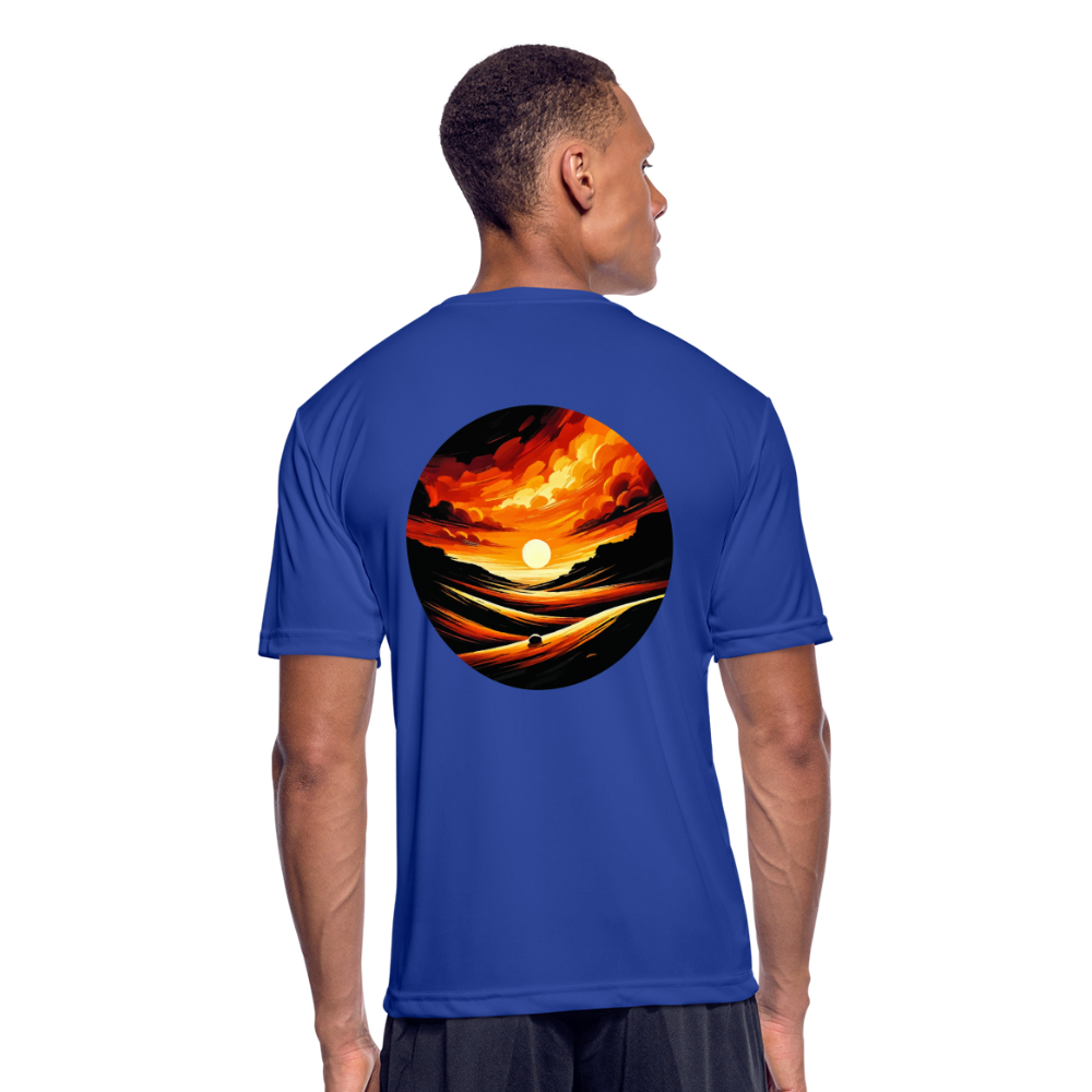 Men’s Desert Sunset Graphic Moisture Wicking Performance T-Shirt with Logo - royal blue