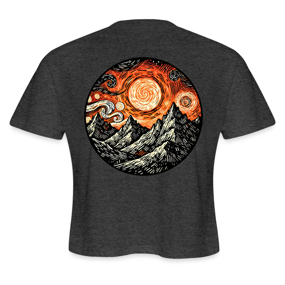 Women's Orange Swirling Mountains Graphic Cropped T-Shirt with Logo - deep heather