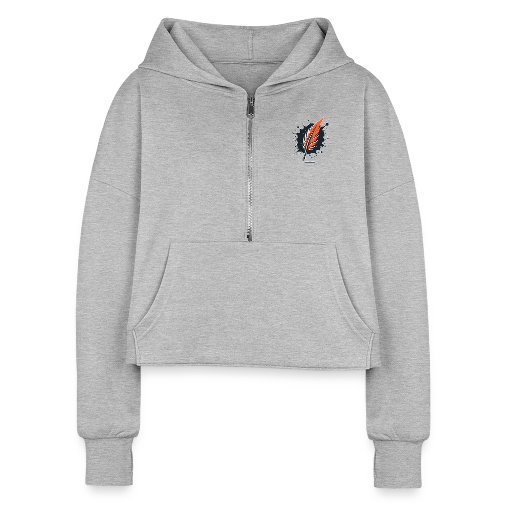 Women's Plain Half Zip Cropped Hoodie with Logo - heather gray