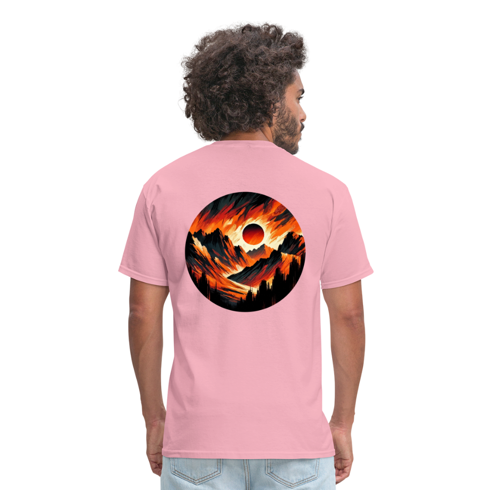 Orange and Black Mountain Range Unisex Classic T-Shirt with Logo - pink