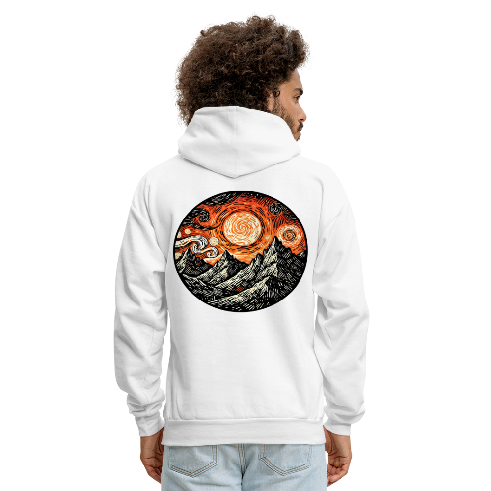 Men's Orange Swirling Mountains Graphic Hoodie with Logo - white