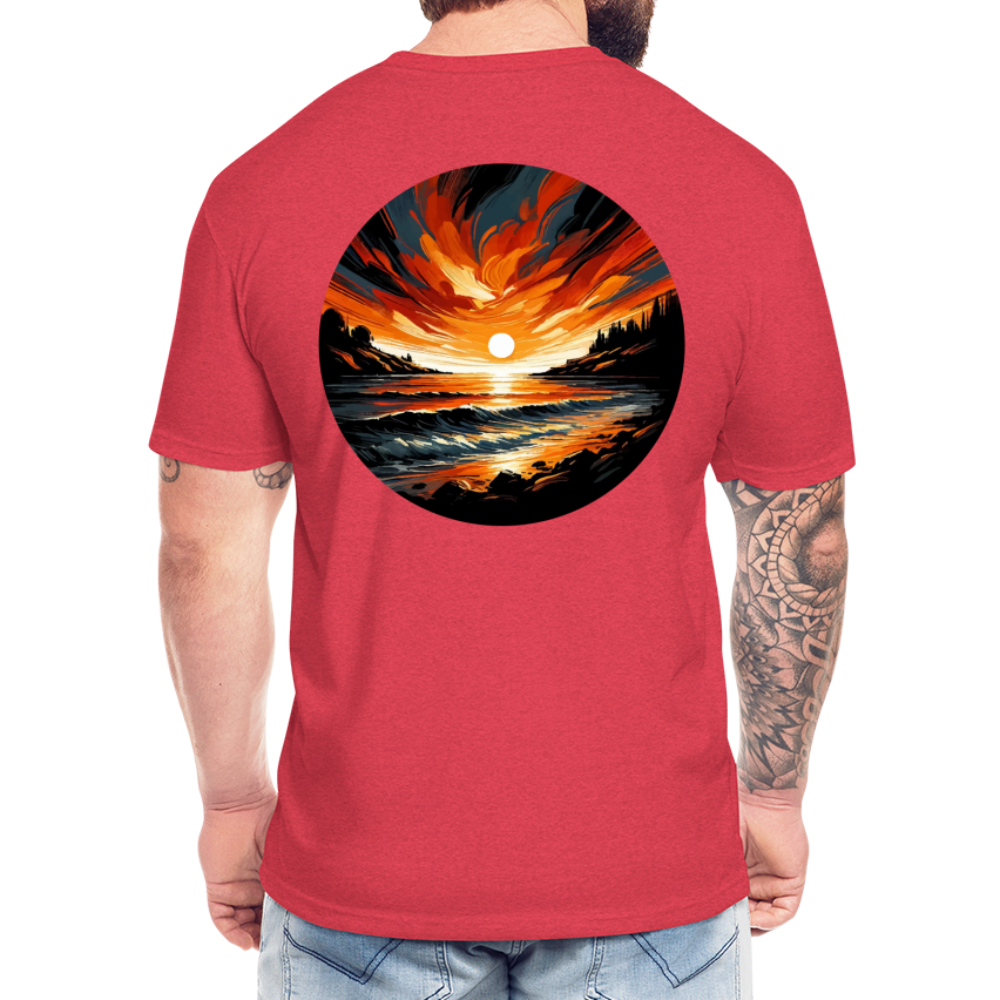 Beach Sunset Graphic Unisex Fitted Cotton/Poly T-Shirt with Logo - heather red