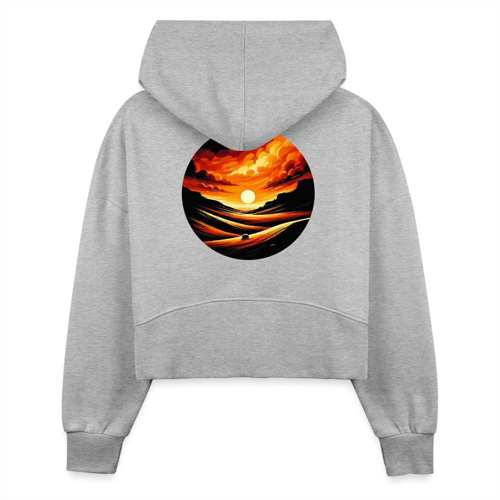 Women's Desert Sunset Graphic Half Zip Cropped Hoodie with Logo - heather gray