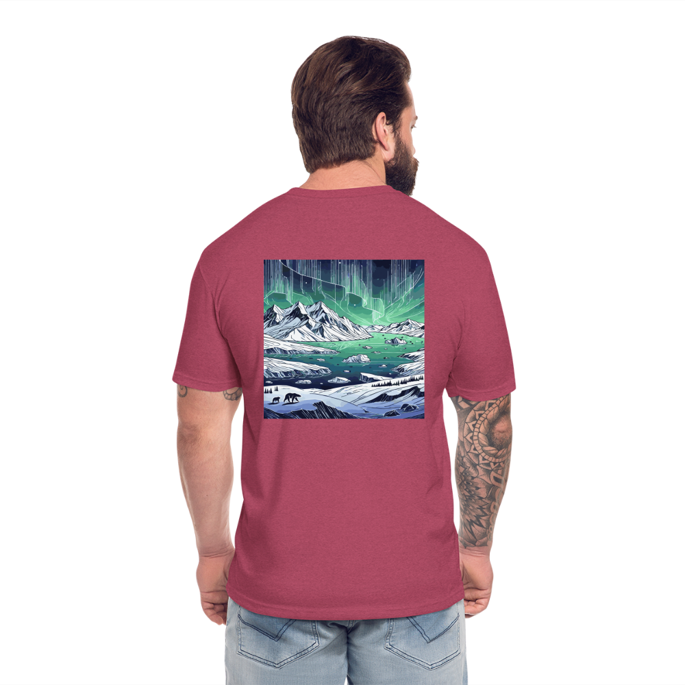 Colored Northern Lights Arctic Landscape Graphic Unisex Fitted Cotton/Poly T-Shirt with Logo - heather burgundy