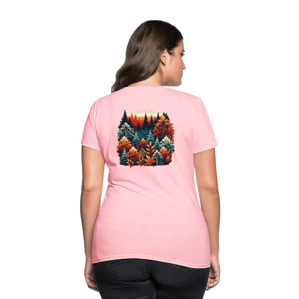 Women's Autumn Leaves Graphic T-Shirt with Logo - pink