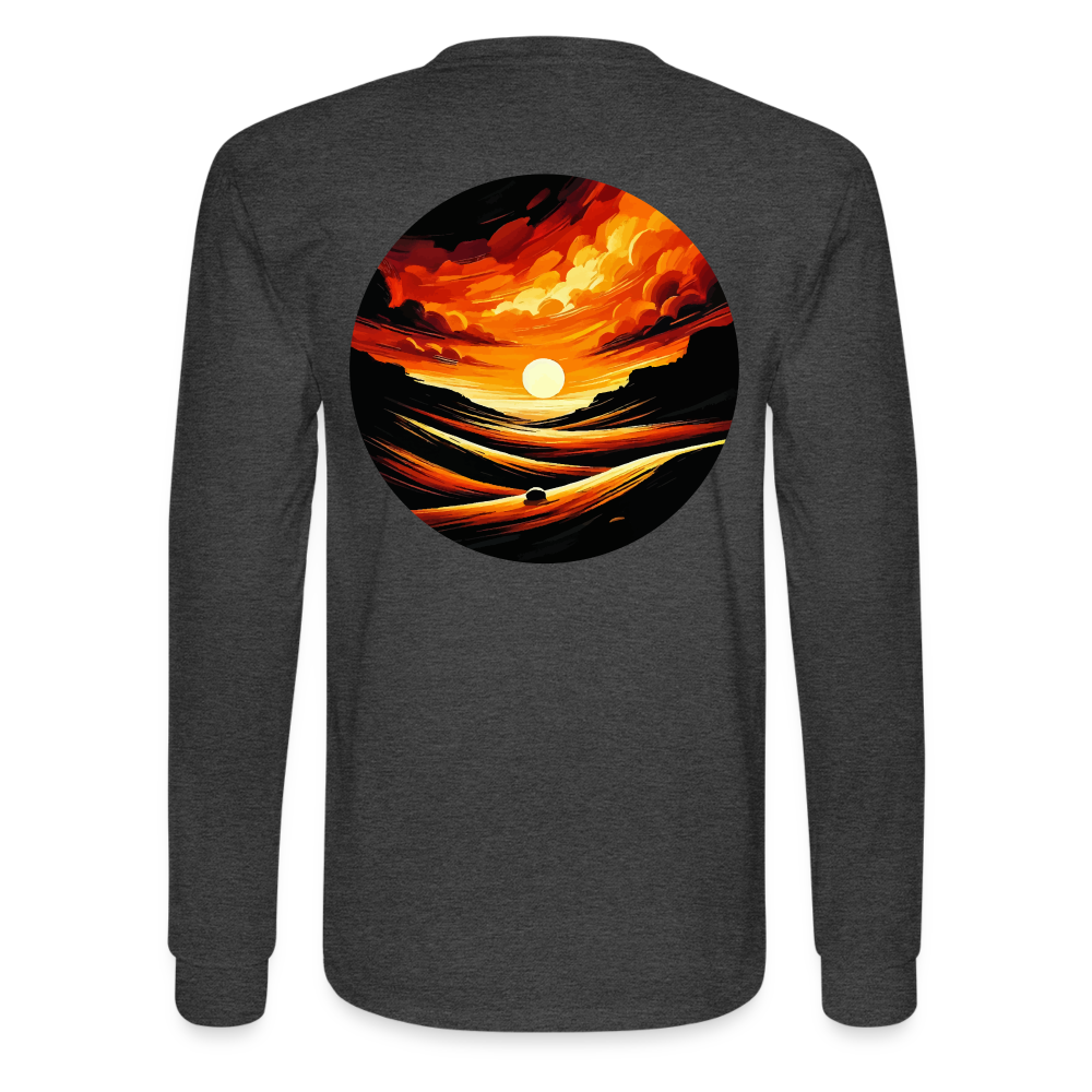 Men's Desert Sunset Graphic Long Sleeve Shirt with Logo - heather black