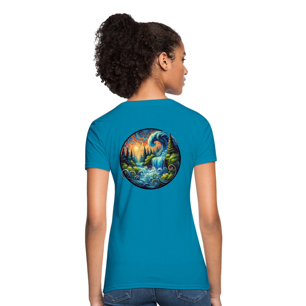 Women's Waterfall Graphic T-Shirt with Logo - turquoise