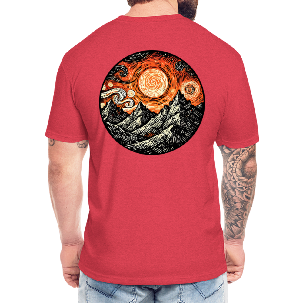 Orange Swirling Mountains Graphic Unisex Fitted Cotton/Poly T-Shirt with Logo - heather red