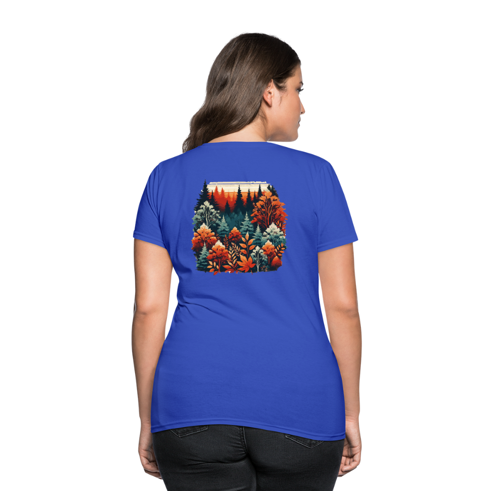 Women's Autumn Leaves Graphic T-Shirt with Logo - royal blue