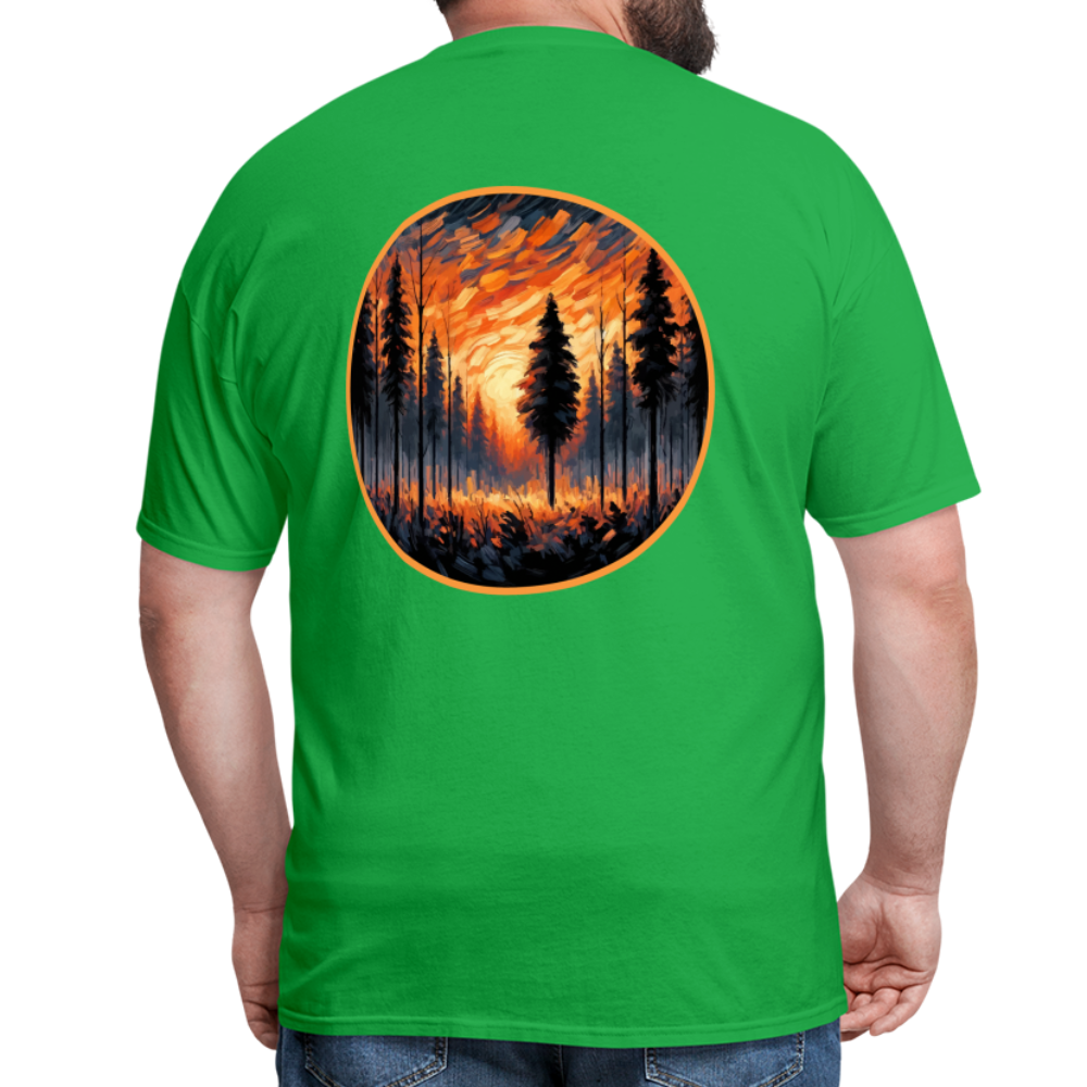 Orange Forest Sunset Unisex Classic T-Shirt with Logo - bright green