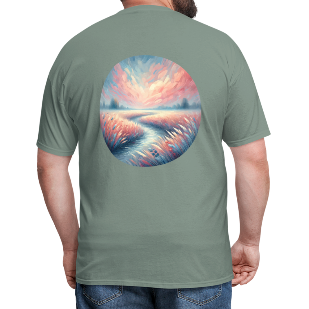 River Meadow Graphic Unisex Classic T-Shirt with Logo - sage