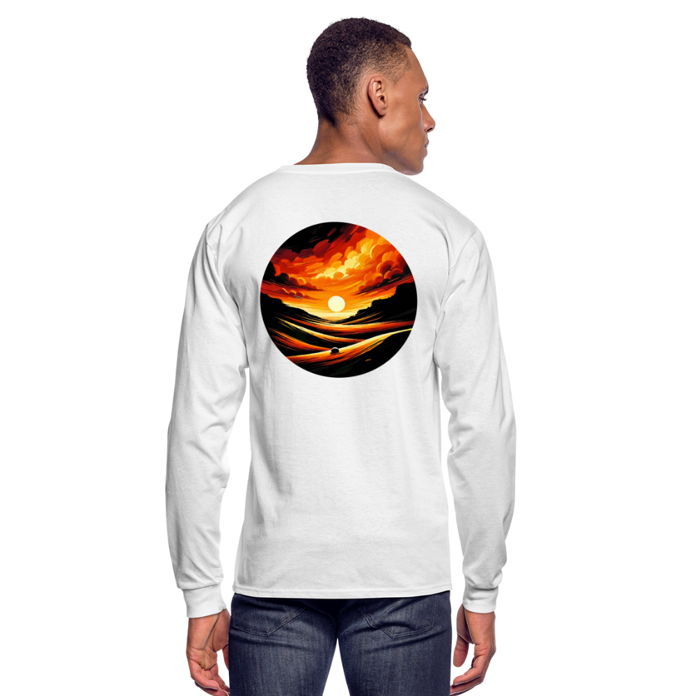 Men's Desert Sunset Graphic Long Sleeve Shirt with Logo - white