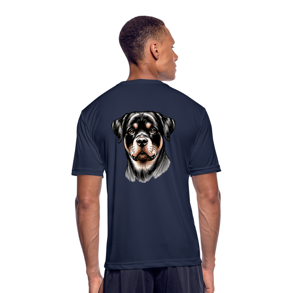 Men’s Fine Line Rottweiler Graphic Moisture Wicking Performance T-Shirt with Logo - navy