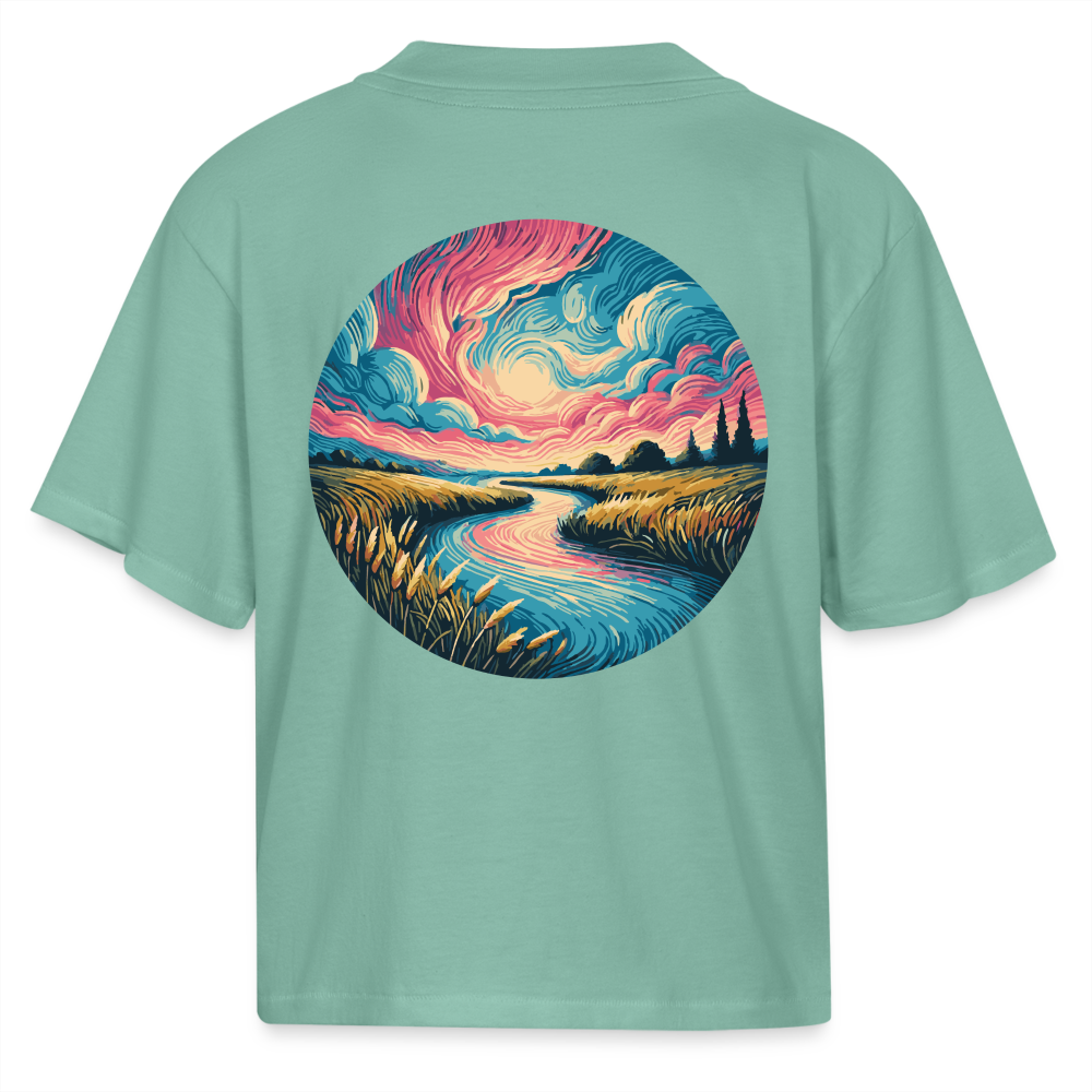 Women's River Pink and Blue Sky Graphic Boxy Tee with Logo - saltwater