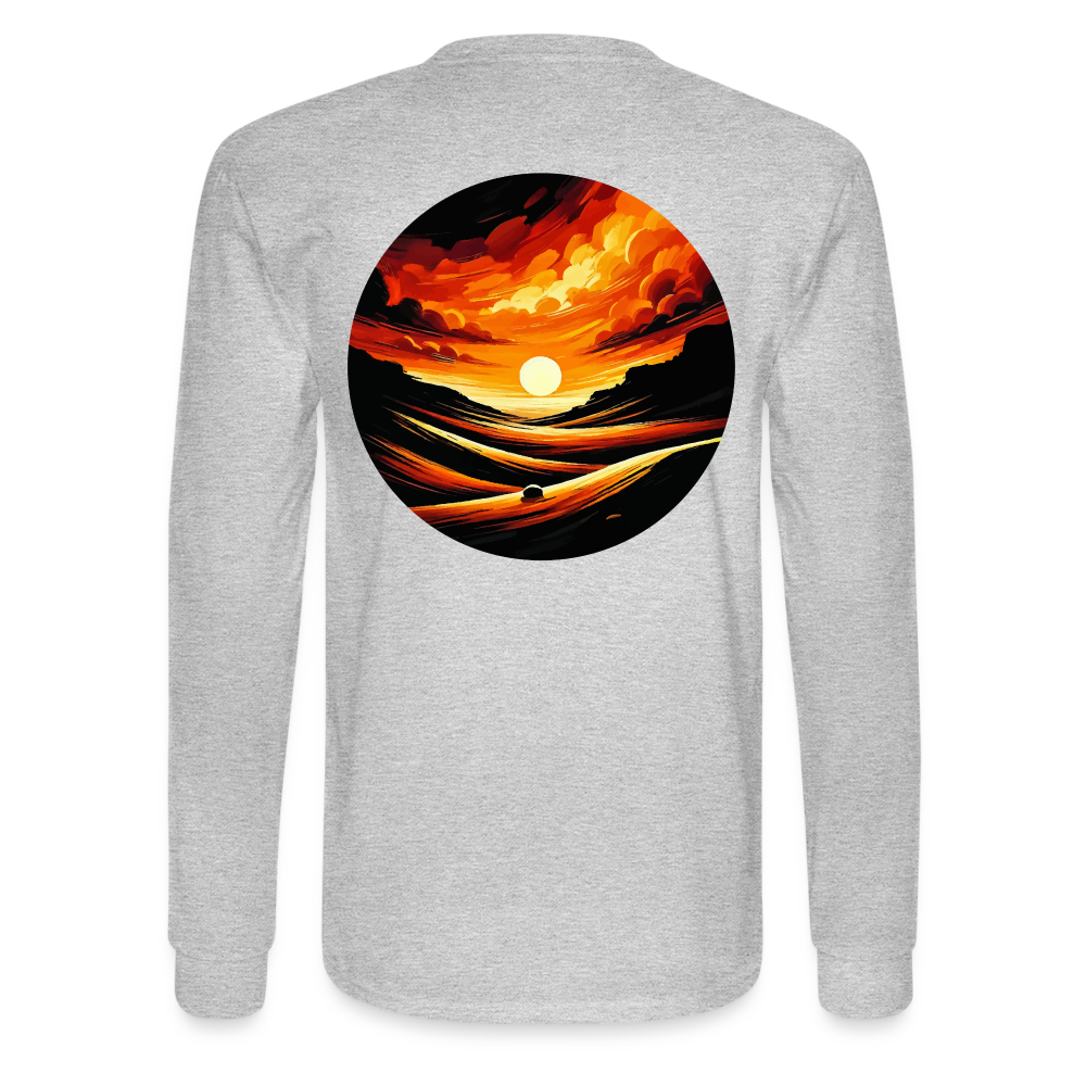 Men's Desert Sunset Graphic Long Sleeve Shirt with Logo - heather gray