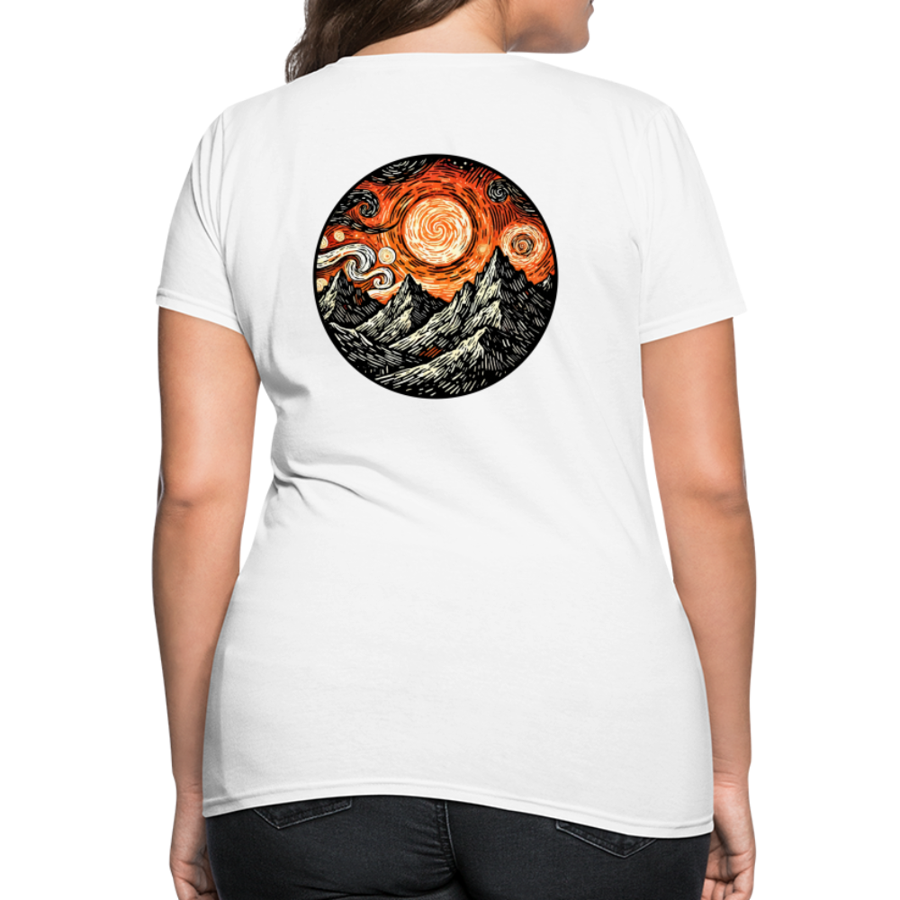 Women's Orange Swirling Mountains Graphic T-Shirt with Logo - white