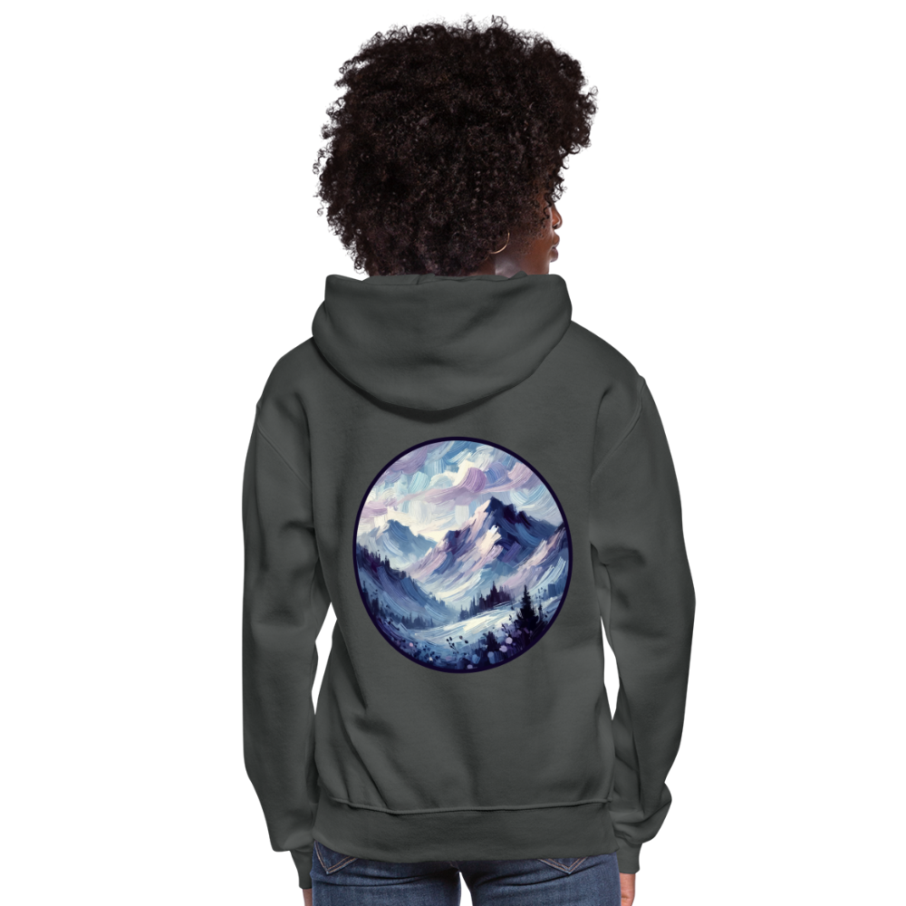 Women's Lavender Blue Mountain Range Graphic Hoodie with Logo - asphalt