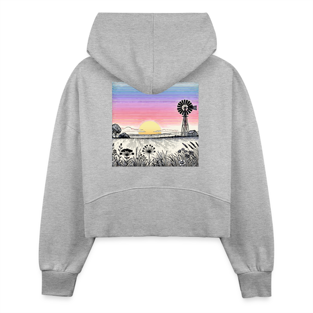 Women's Colored Prairie Landscape Graphic Half Zip Cropped Hoodie with Logo - heather gray