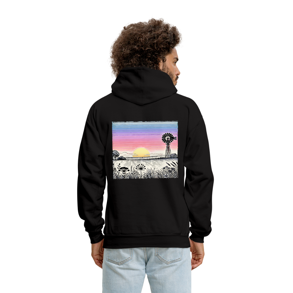 Men's Colored Prairie Landscape Graphic Hoodie with Logo - black