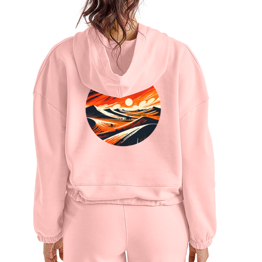 Women’s Desert Dunes Graphic Cropped Hoodie with Logo - light pink