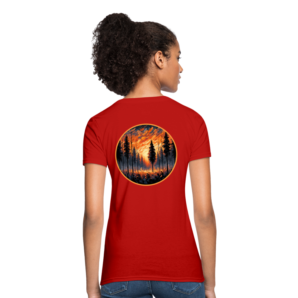 Women's Orange Forest Sunset T-Shirt with Logo - red