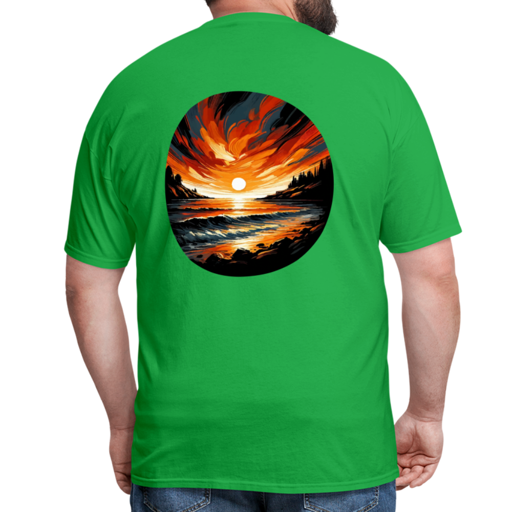 Beach Sunset Graphic Unisex Classic T-Shirt with Logo - bright green