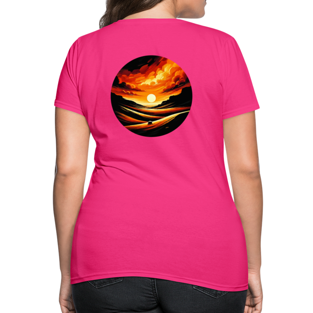 Women's Desert Sunset Graphic T-Shirt with Logo - fuchsia