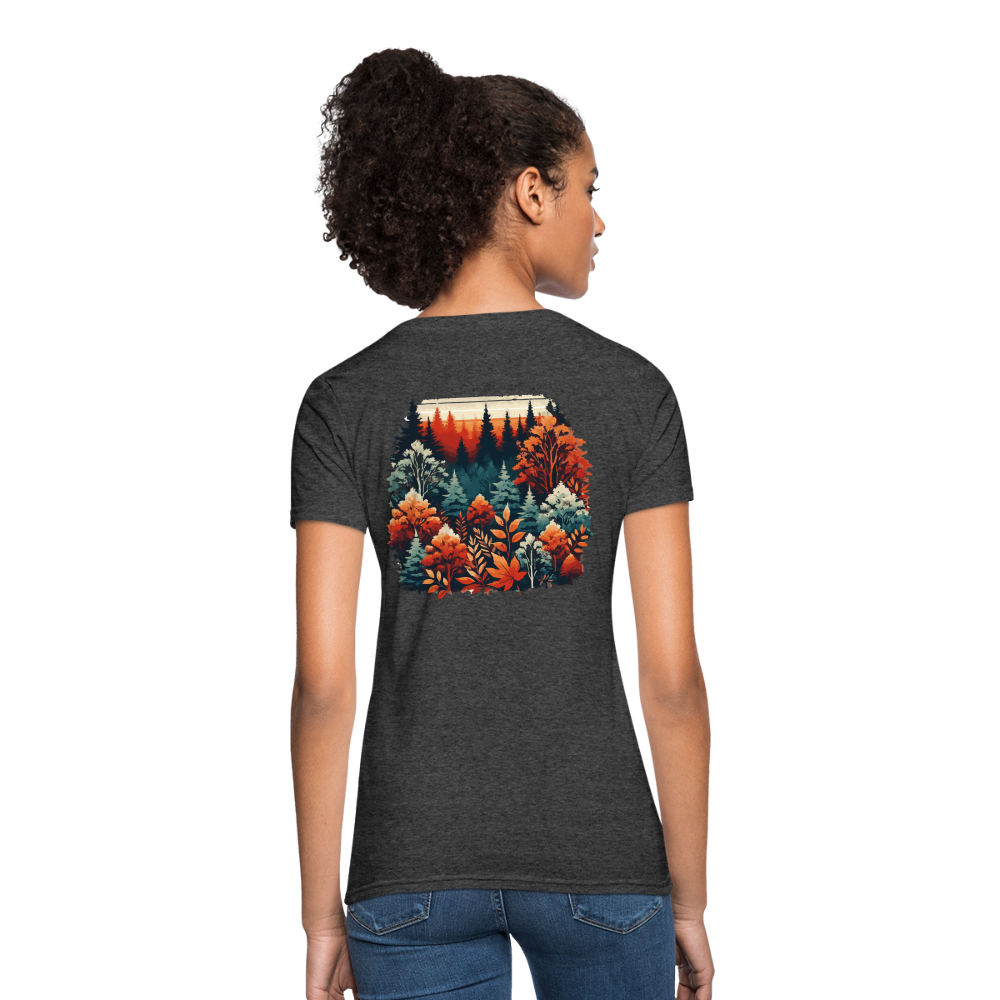 Women's Autumn Leaves Graphic T-Shirt with Logo - heather black