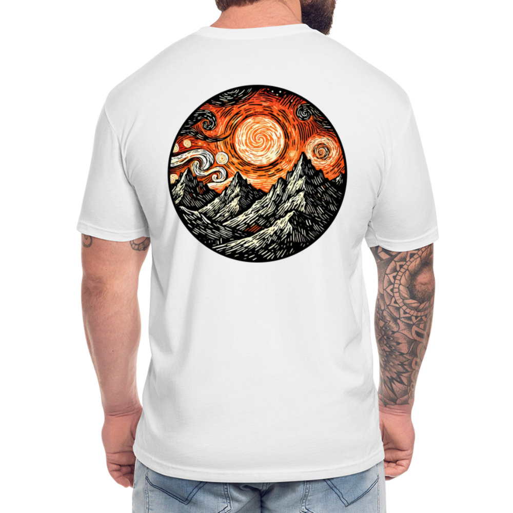 Orange Swirling Mountains Graphic Unisex Fitted Cotton/Poly T-Shirt with Logo - white