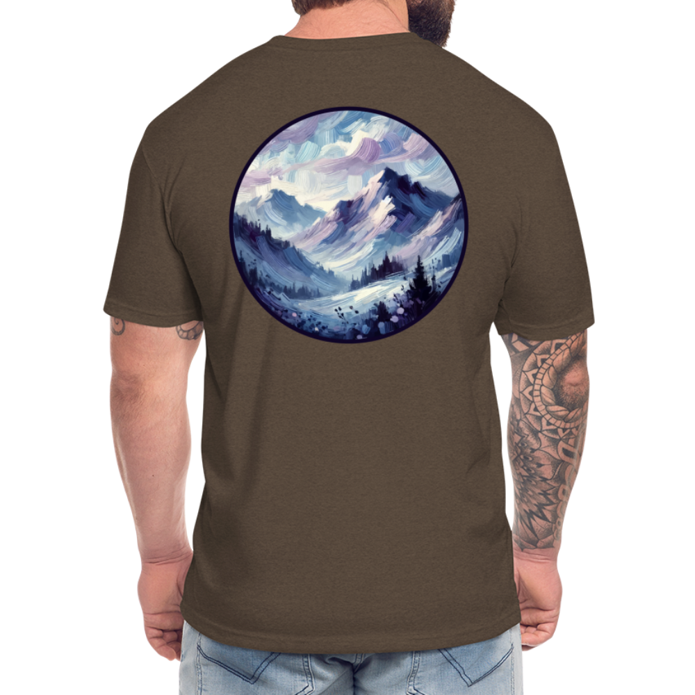 Lavender Blue Mountain Range Graphic Unisex Fitted Cotton/Poly T-Shirt with Logo - heather espresso