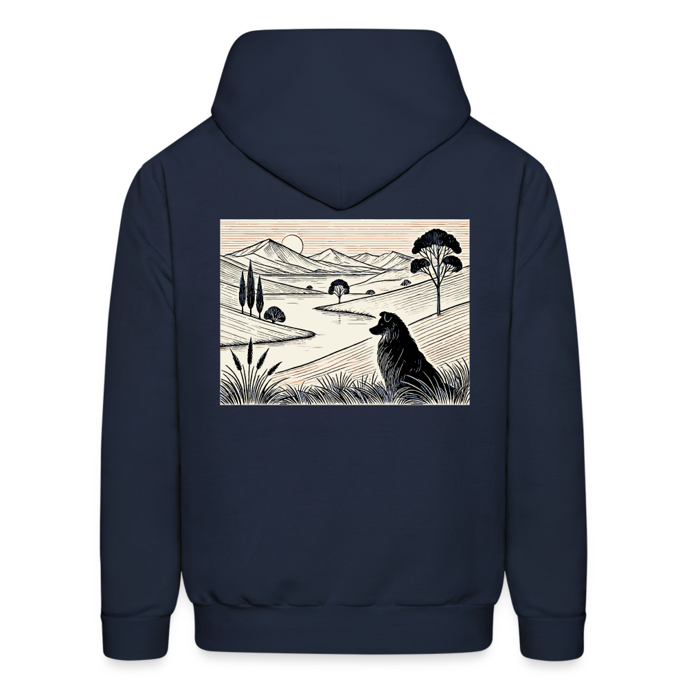 Men's Australian Shepherd Prairie Graphic Hoodie with Logo - navy