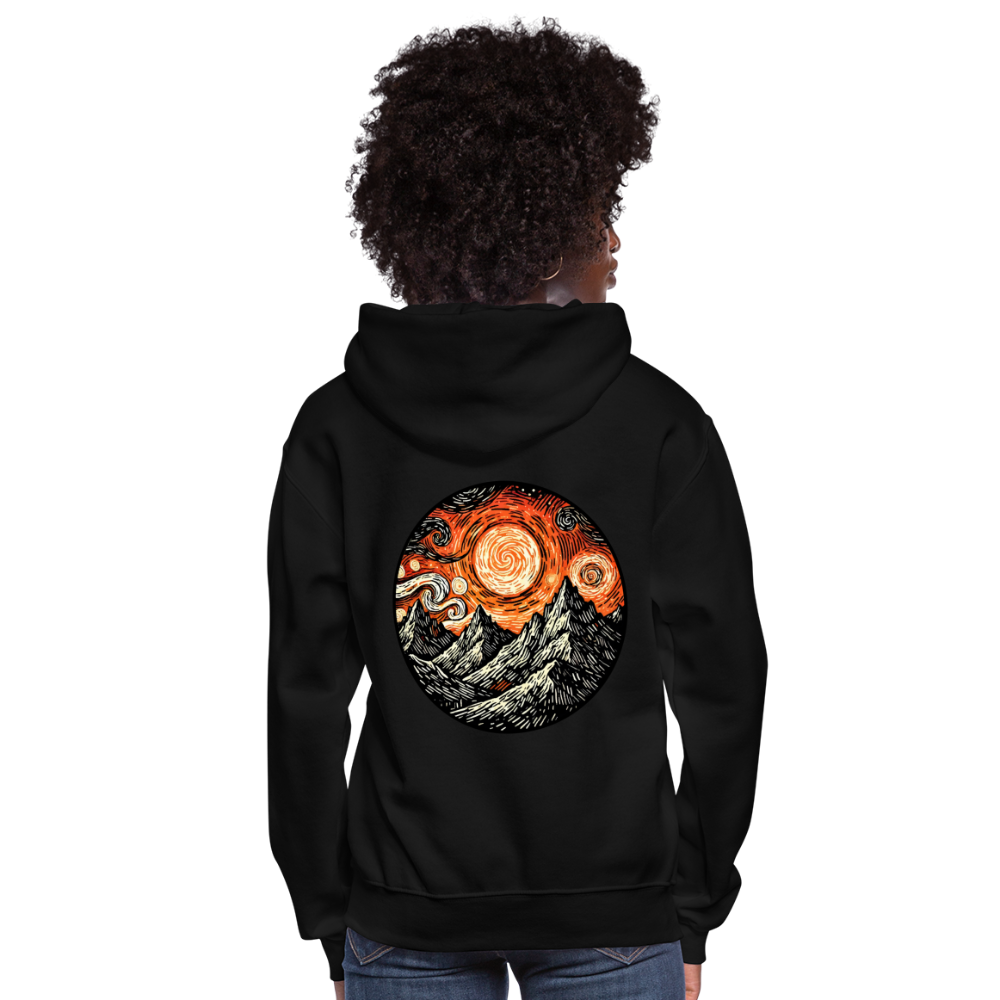 Women's Orange Swirling Mountains Graphic Hoodie with Logo - black