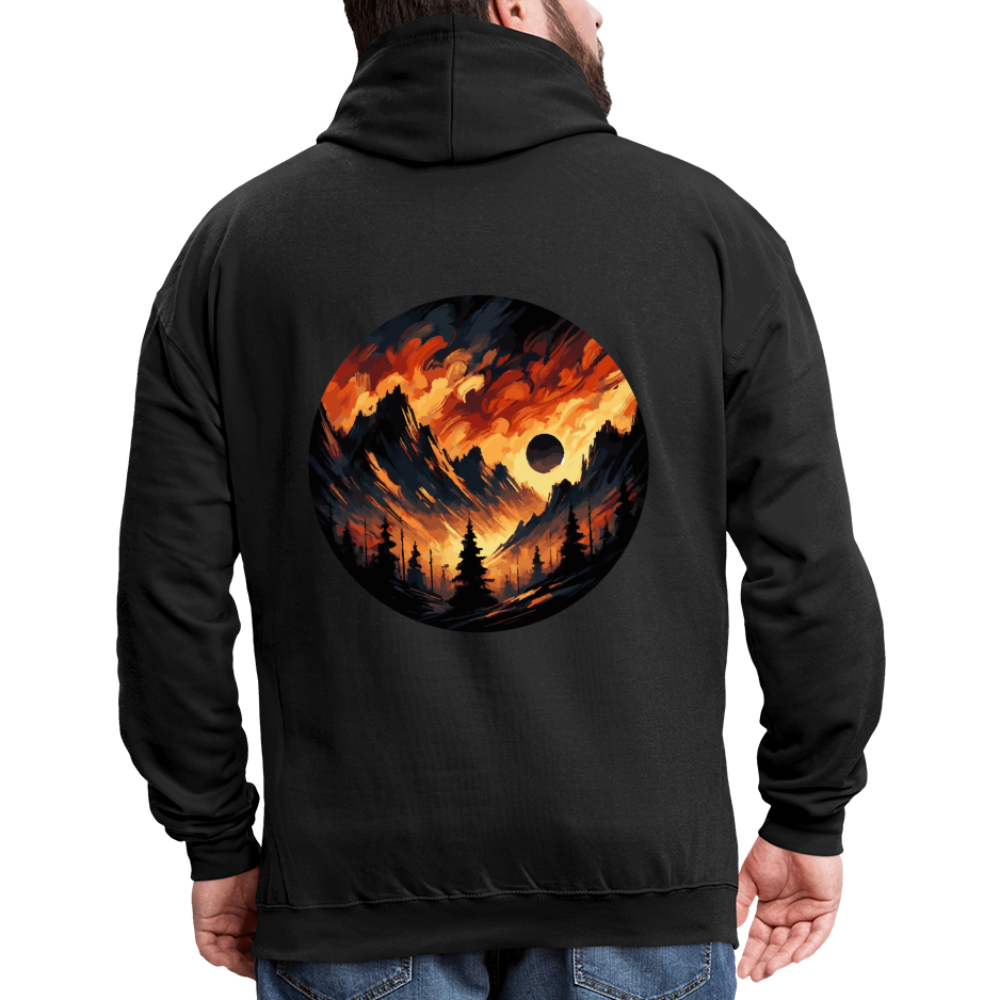 Brushed Orange and Black Mountain Range Graphic Unisex Contrast Hoodie with Logo - black/asphalt