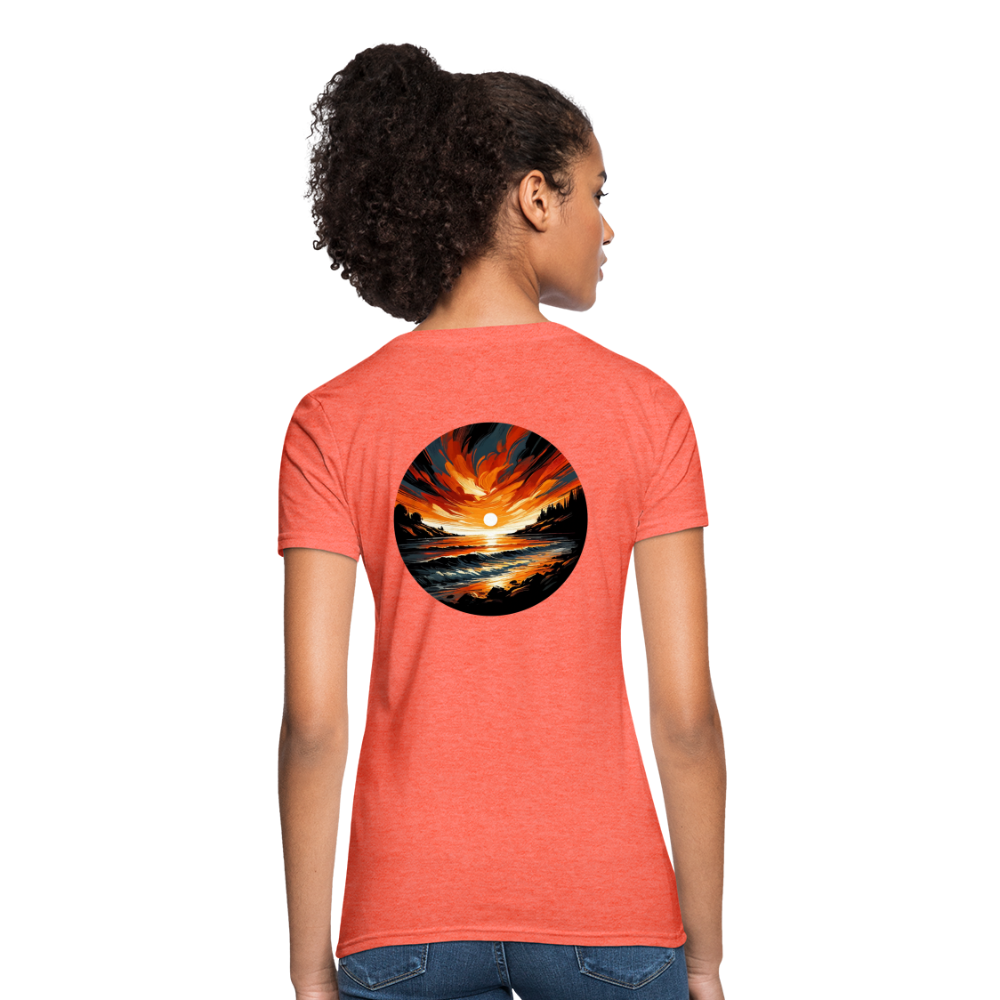 Women's Beach Sunset Graphic T-Shirt with Logo - heather coral