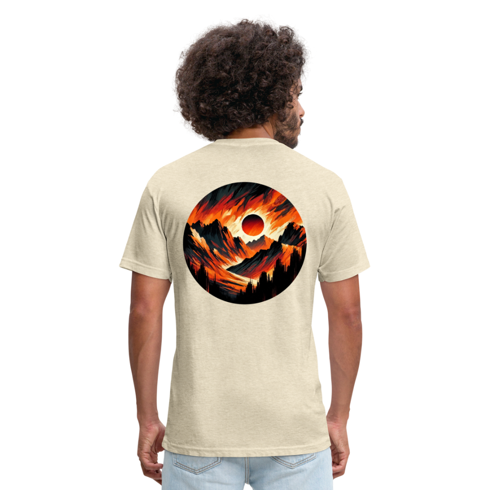 Orange and Black Mountain Range Graphic Unisex Fitted Cotton/Poly T-Shirt with Logo - heather cream