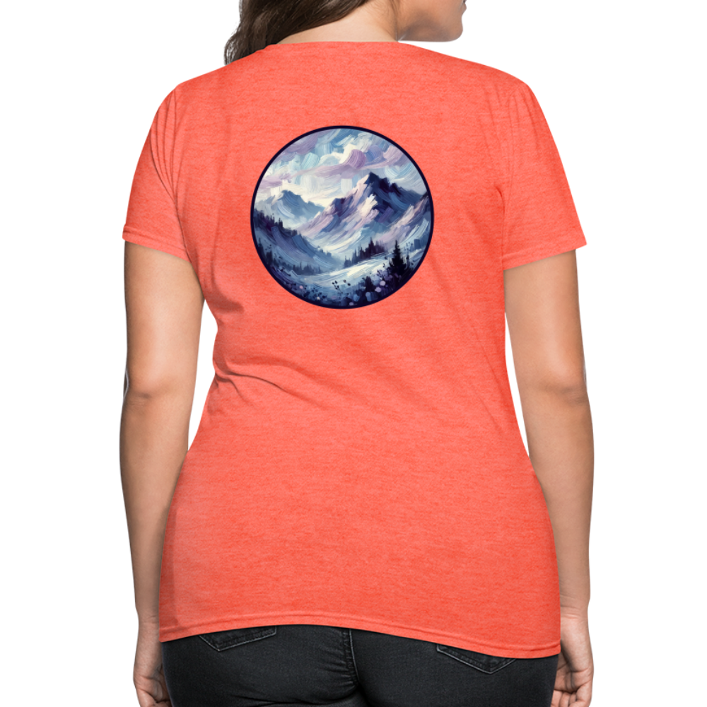 Women's Lavender Blue Mountain Range T-Shirt with Logo - heather coral