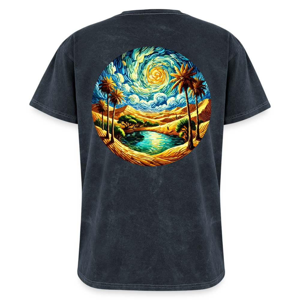 Desert Oasis Graphic Unisex Mineral Wash T-shirt with Logo - mineral navy