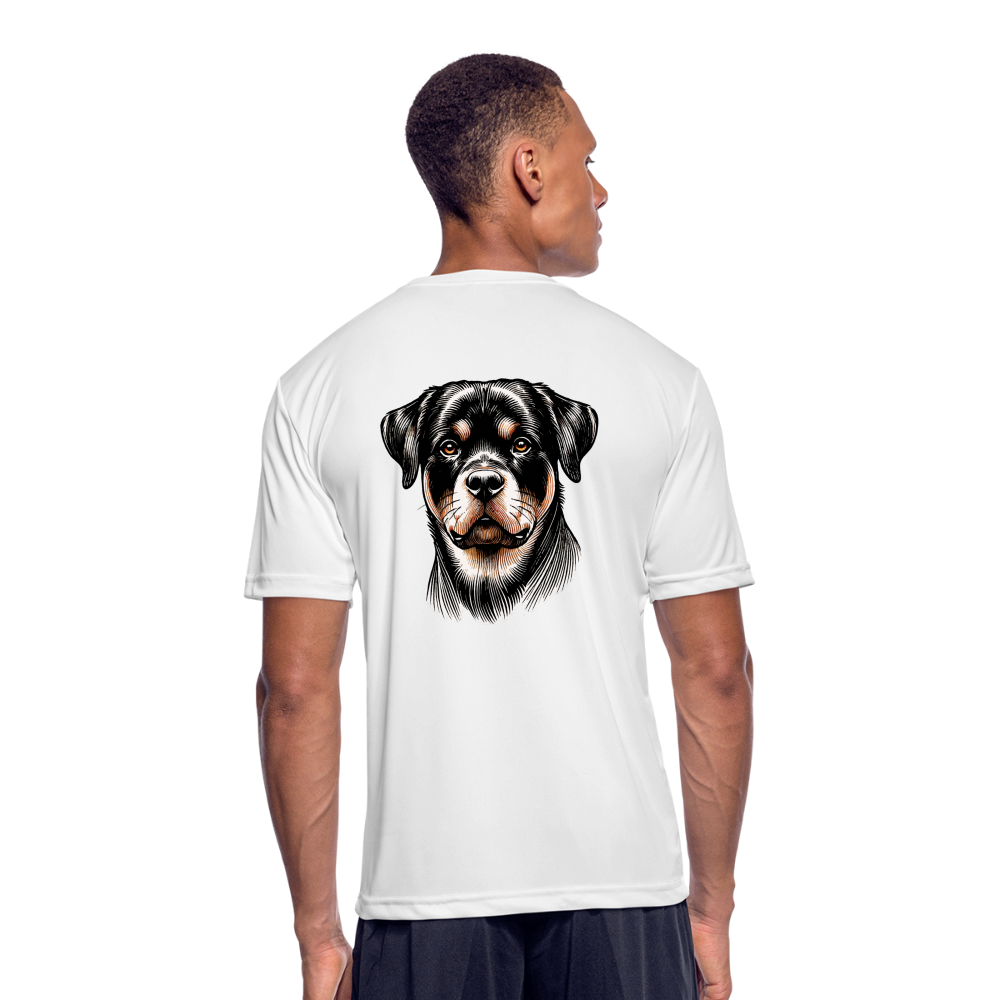 Men’s Fine Line Rottweiler Graphic Moisture Wicking Performance T-Shirt with Logo - white