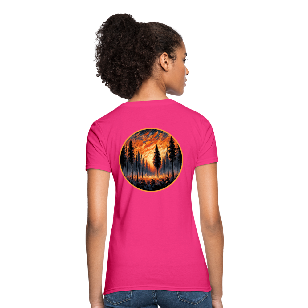 Women's Orange Forest Sunset T-Shirt with Logo - fuchsia